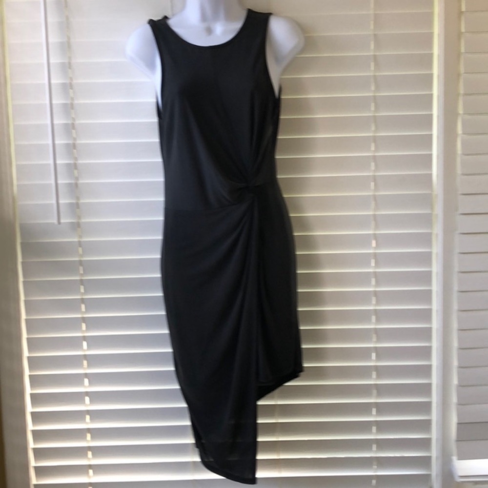 Charcoal dark grey gray rouched sleeveless dress L